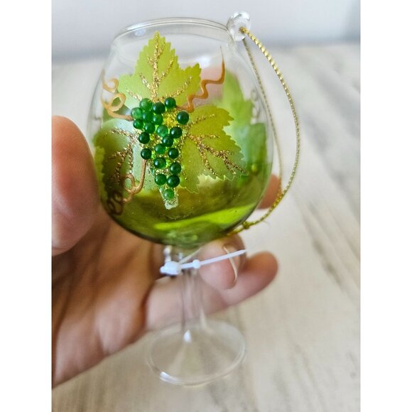Grapes wine glass goblet champagne glitter green ornament Xmas tree - Picture 3 of 8